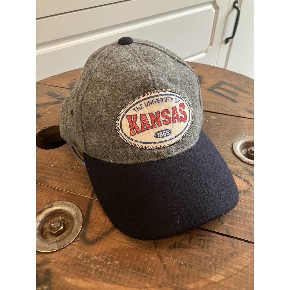 Vintage Kansas Jayhawks Wool Hat KU Leather Strapback University of Kansas Cap